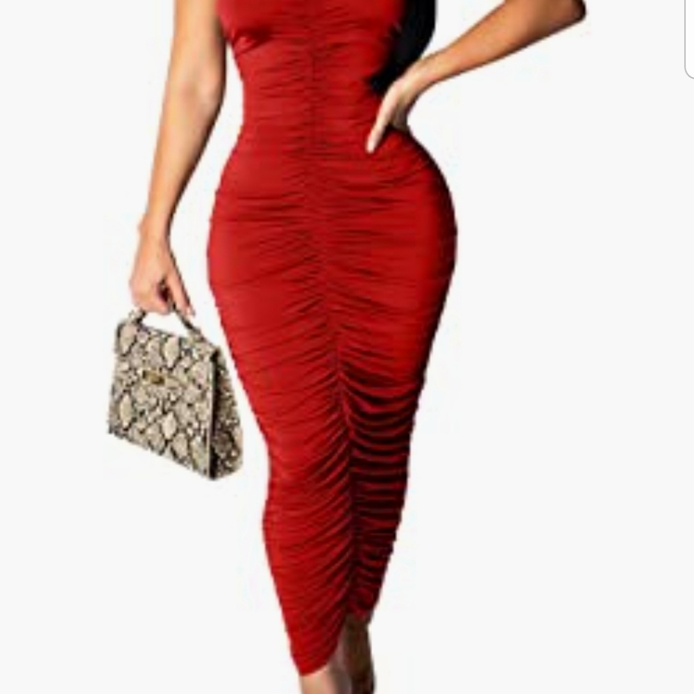 Sexy Red Ruched Strapless Tube Maxi Long Dress